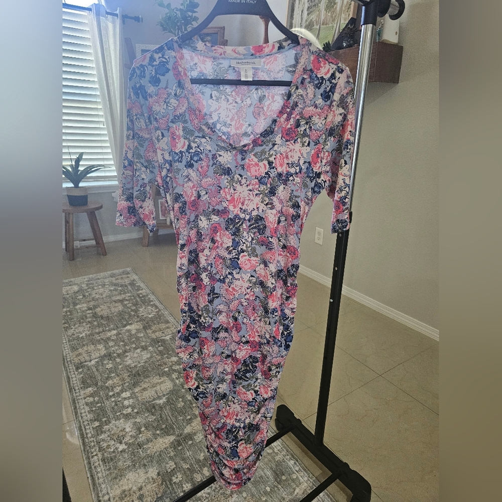 Motherhood Maternity Pink and Blue Floral Midi Sz Small